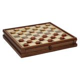 French Staunton Chess & Checkers Set - Weighted Pieces, Brown & Natural Wooden Board w/Storage Drawers
