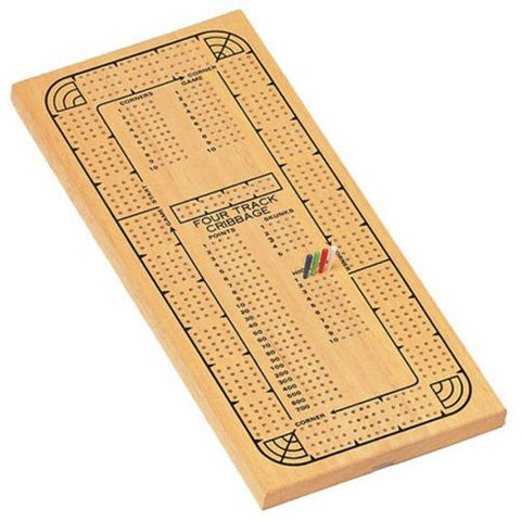 Classic Cribbage Set - Solid Wood Continuous 4 Track Board w/Pegs